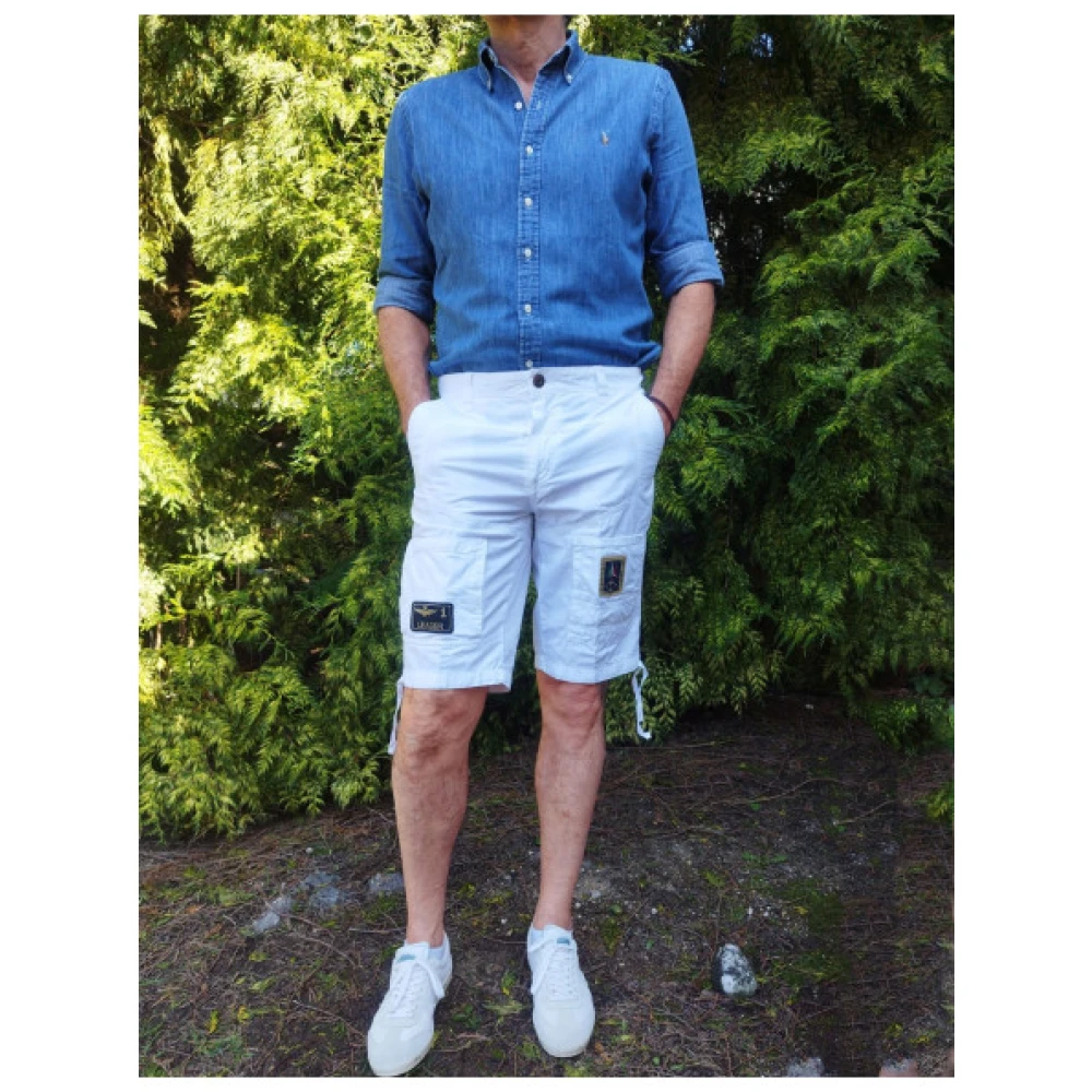 aeronautica militare Katoenen Bermuda Shorts met militair geïnspireerde zakken White Heren