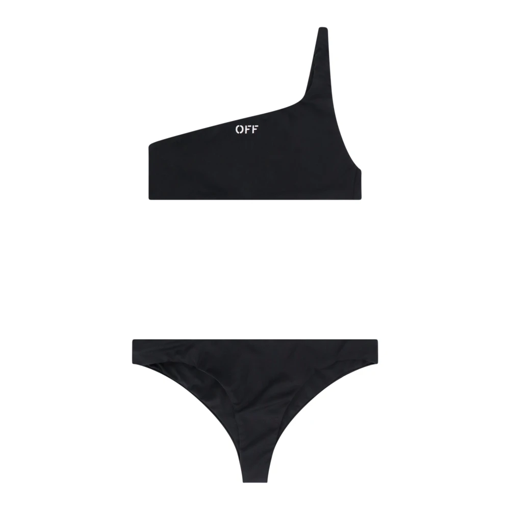 Off White Zwarte Zee Bikini Geborduurd Logo Black Dames