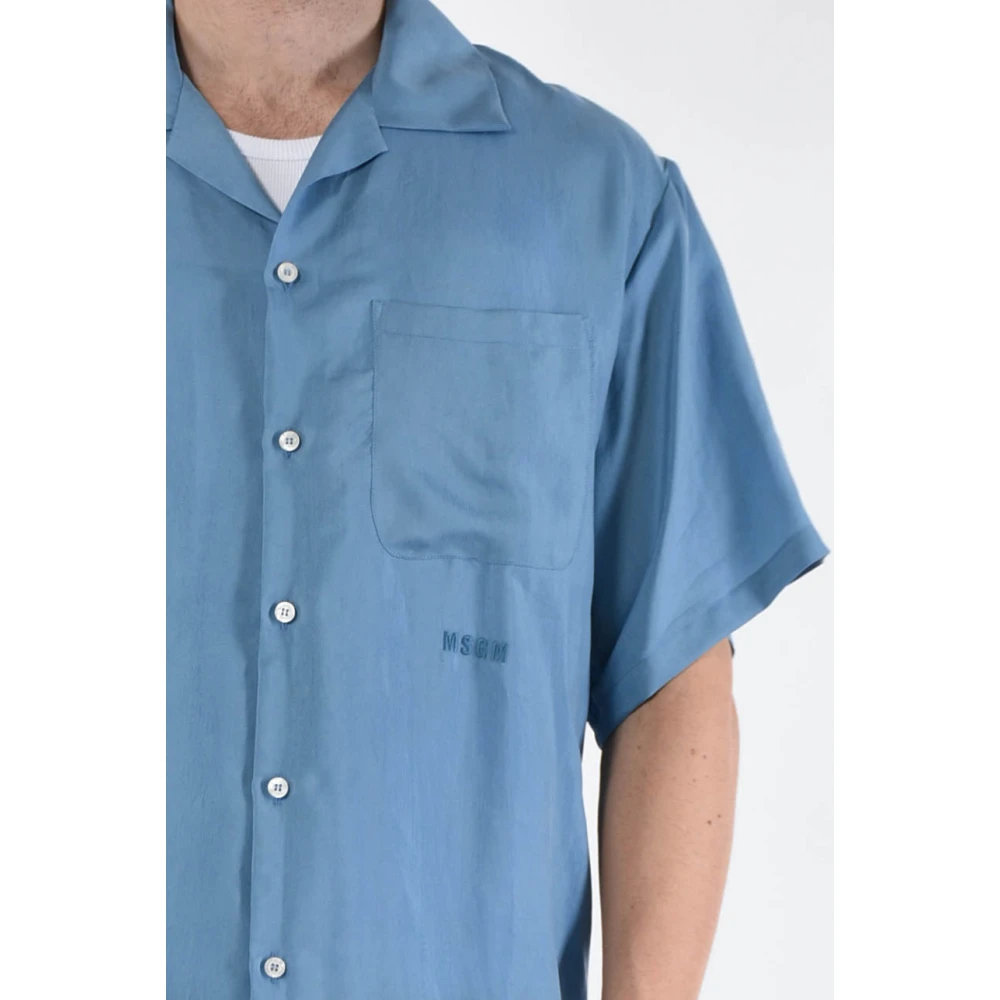 Msgm Bowling Cupro Shirt met Voorknoppen Blue Heren