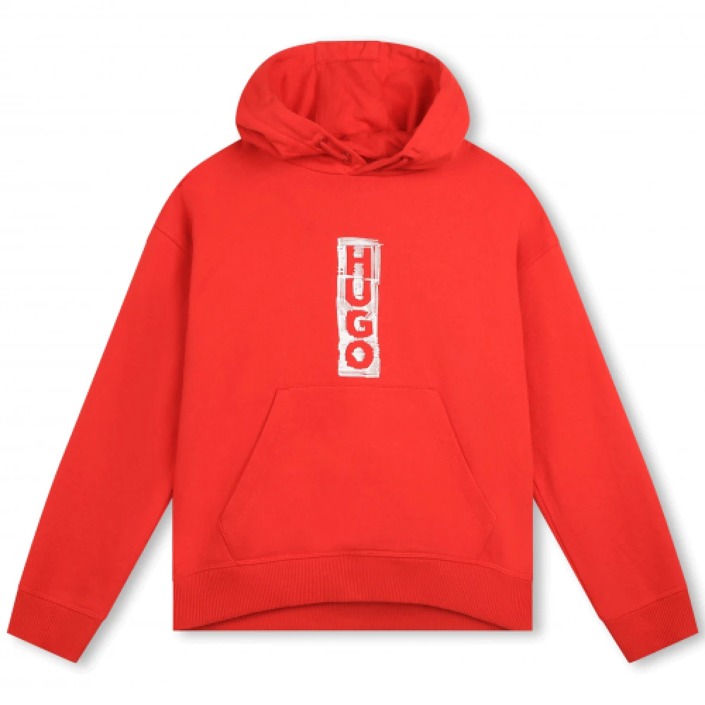 Hugo Boss Röd Hugo Sweatshirt med huva och grafiskt tryck Red, Unisex