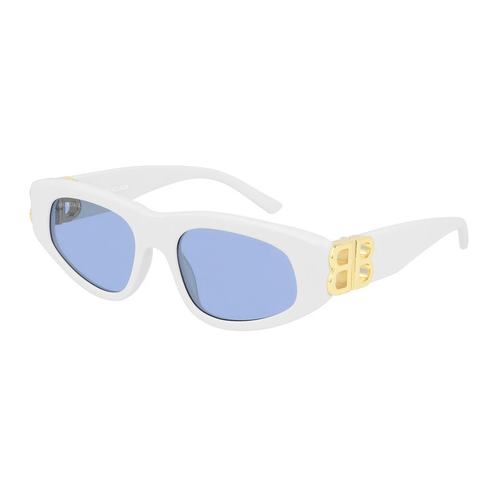 Balenciaga Vintage-geïnspireerde ovale zonnebril met gouden logo-scharnieren White Dames