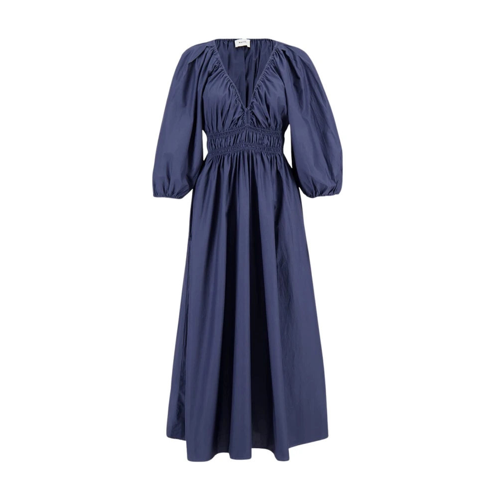 Matteau Women's Blue Maxi Dresses, L, Midi Button Dress With Sleeves