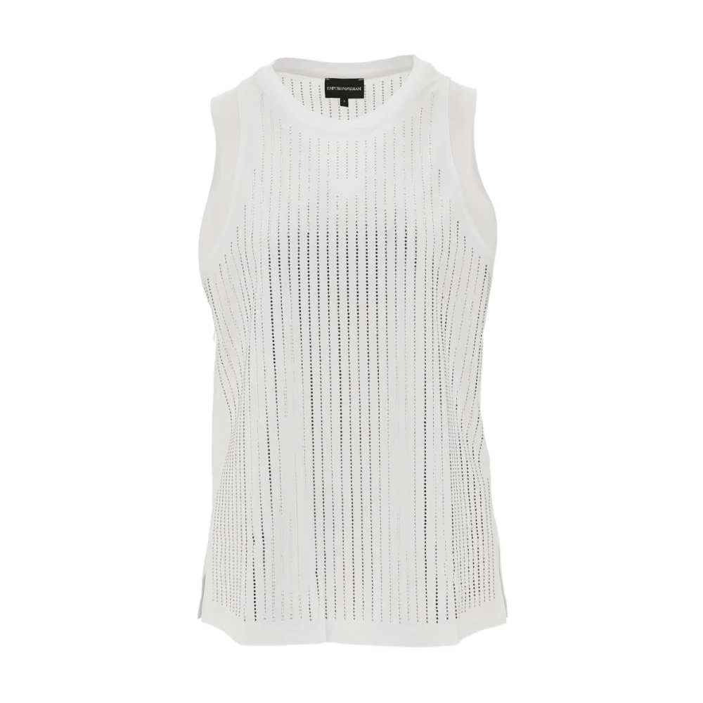 Emporio Armani Women's White Mercerized Cotton Jersey Top - Sleeveless Tops - M - Tops