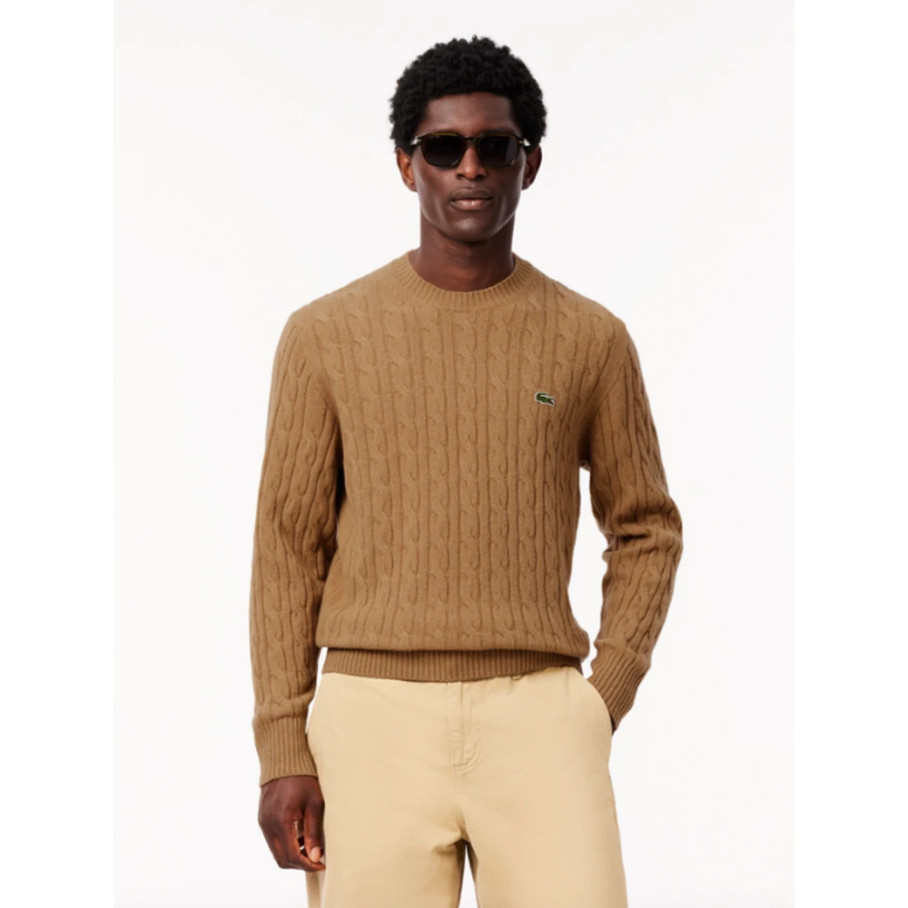Lacoste Wollen Kabeltrui Beige Heren