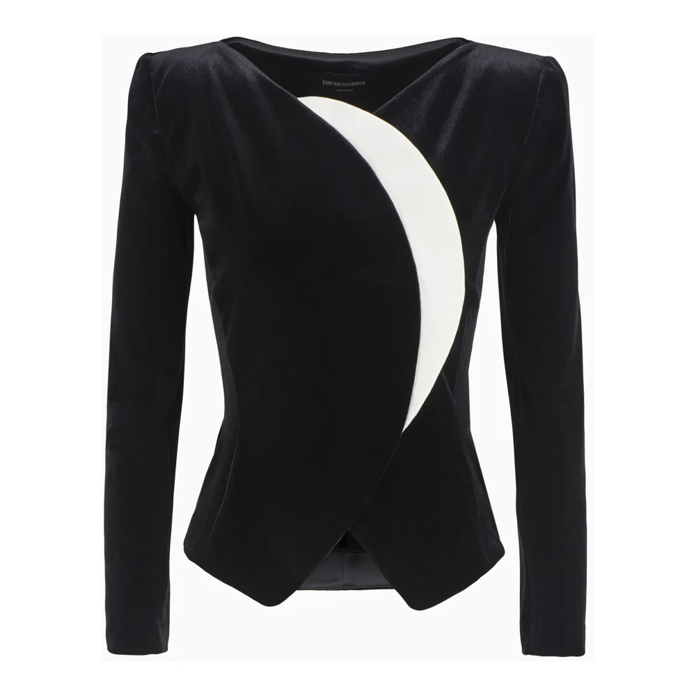 Emporio Armani Zwarte fluwelen jas met maan design accent Black Dames