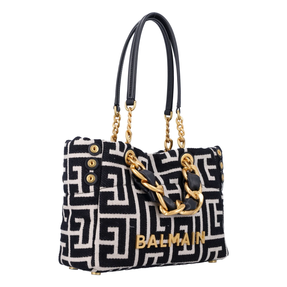 Balmain Elegant Monogrammed Jacquard Tote Bag Black Dames