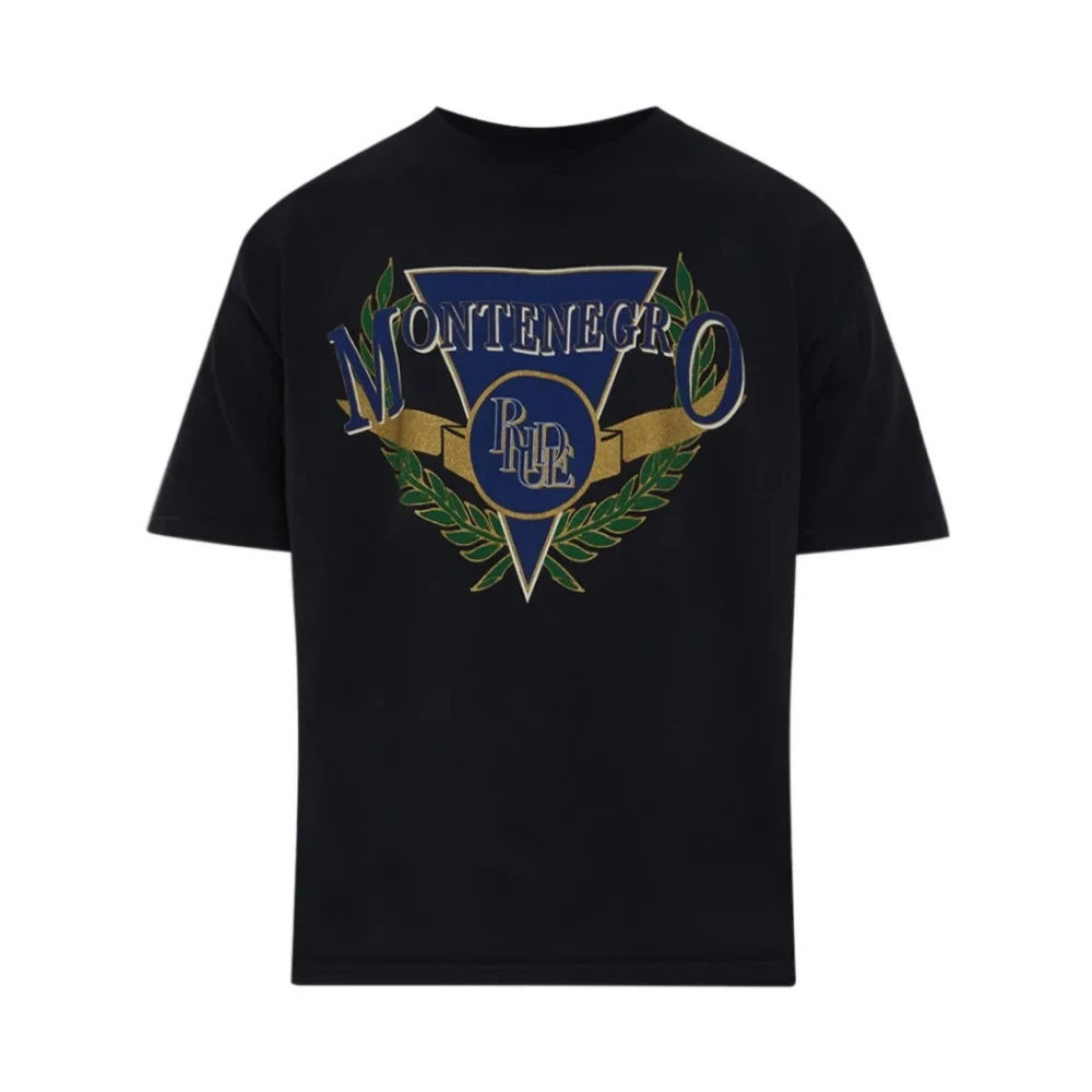 Rhude Herr Svart Toppar S, Bomull, T-Shirt Med Tryckt Frontpanel Och Rund Halsringning
