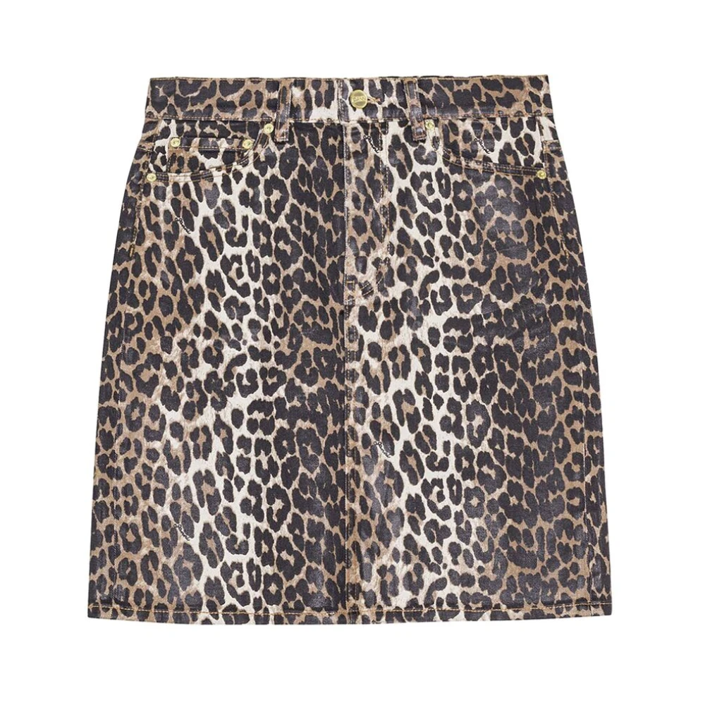 Ganni Luipaardprint Denim Rok Brown Dames