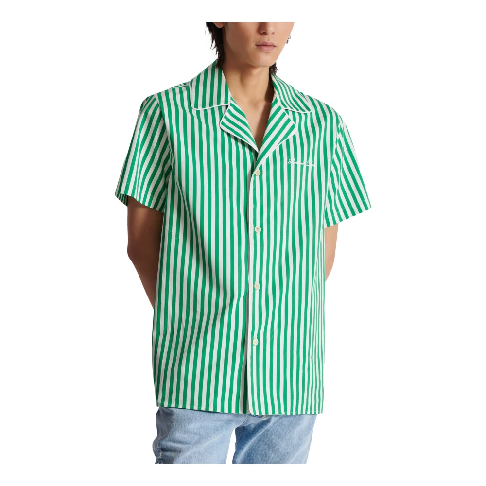 Balmain Kortemouw gestreepte katoenen pyjamashirt Green Heren
