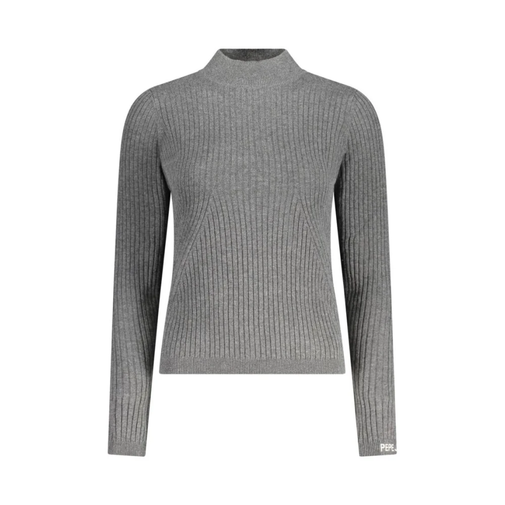Pepe Jeans Women's Gray Turtlenecks, L, Cotton Knit Jumper With Ribbed Detailing
