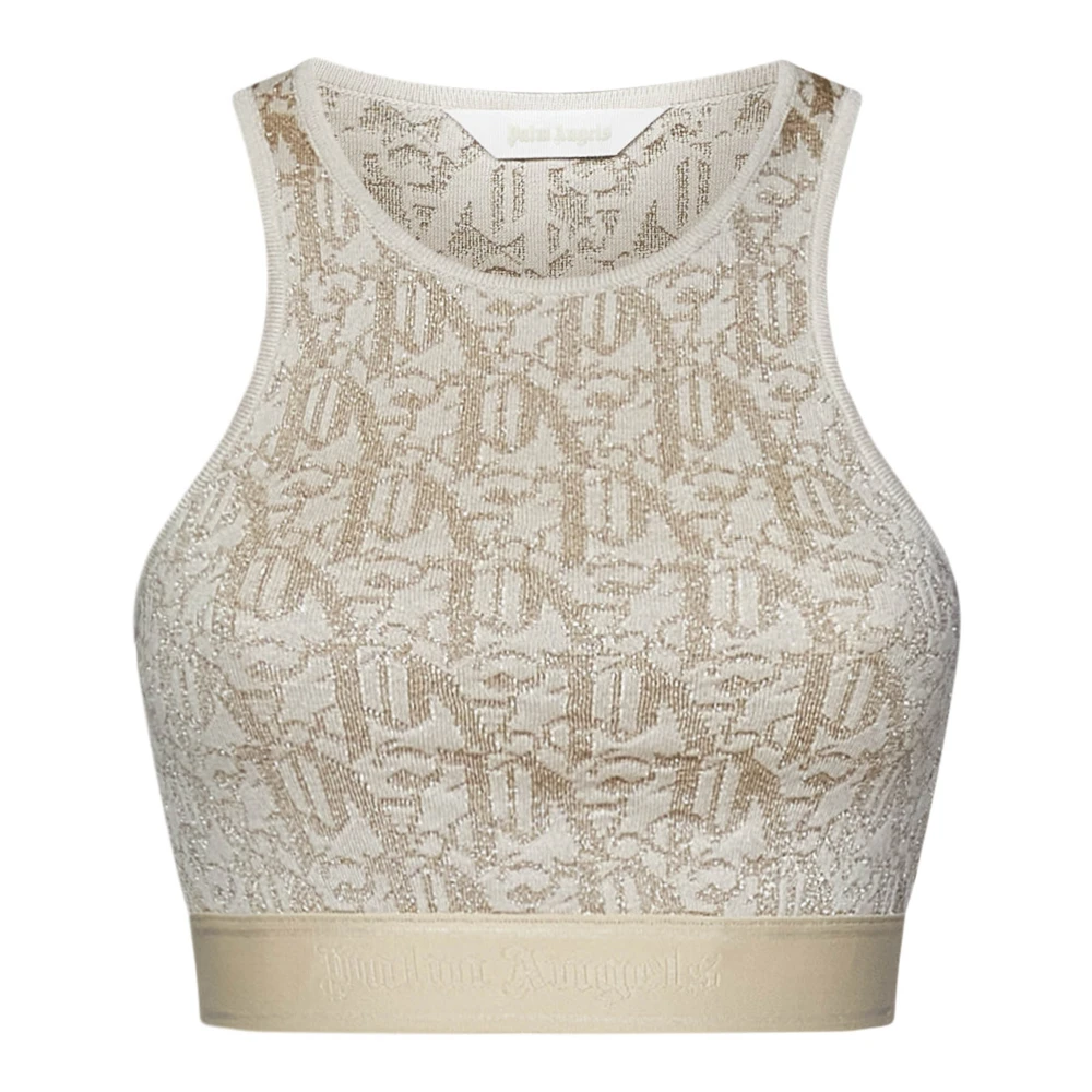 Palm Angels Beige Gebreide Crop Top met Monogram Beige Dames