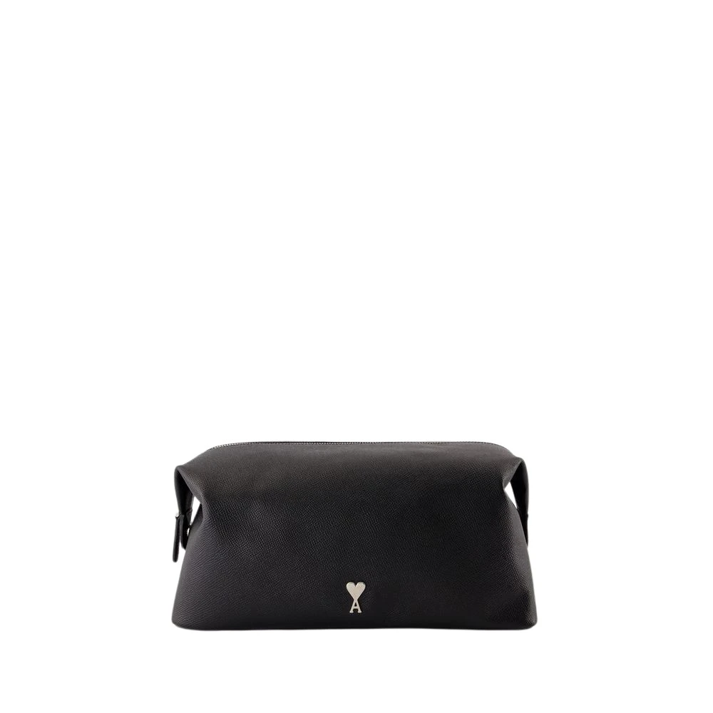 Ami Paris Zwarte Leren Toilettas Magnetische Sluiting Black Dames