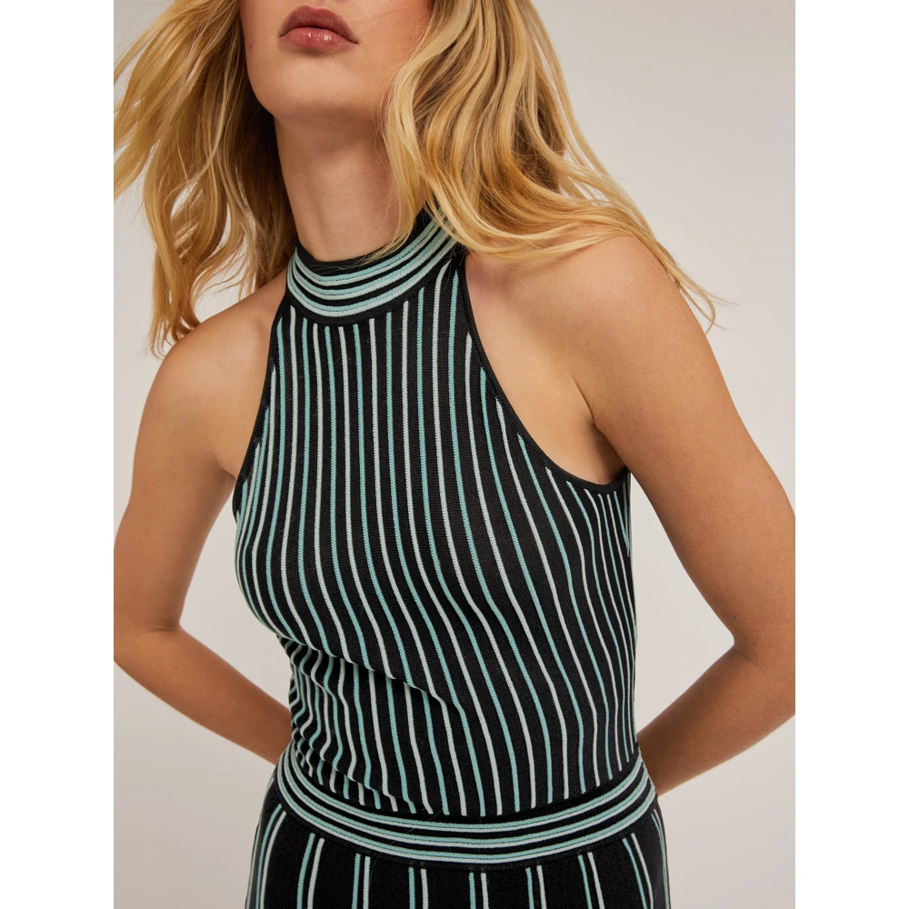 Motivi Gestreepte Gebreide Jurk met Plooieffect Green Dames