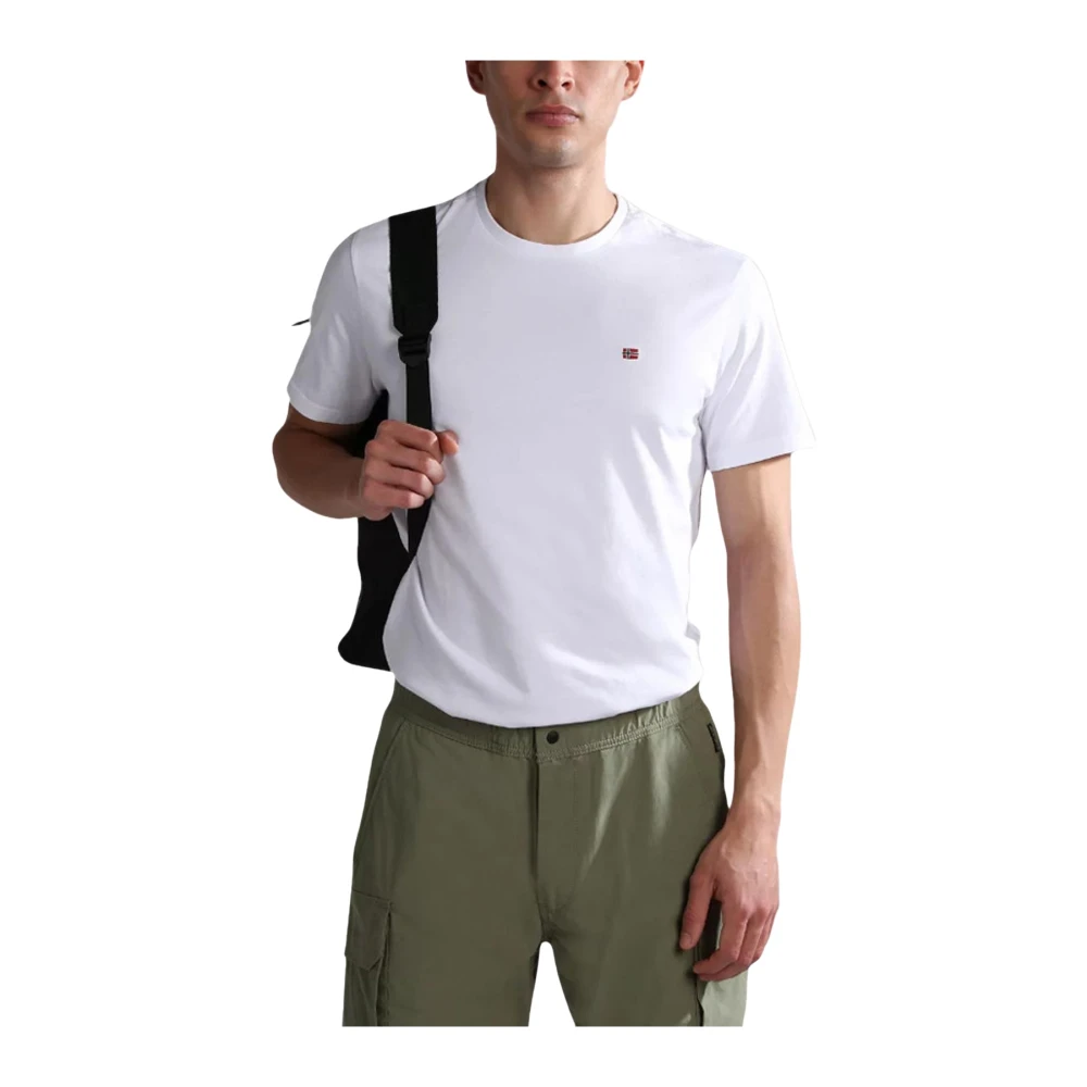 Napapijri Men's White Plain Cotton Round Neck T-Shirt