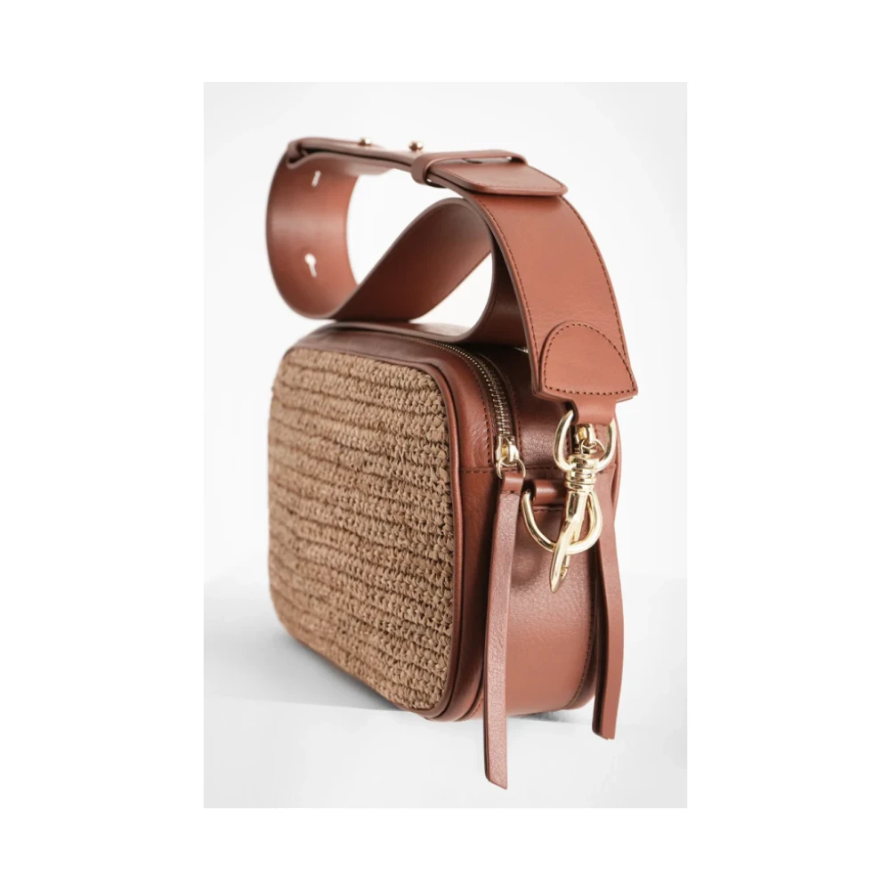Ibeliv Raphia en Leren Schoudertas Beige Dames