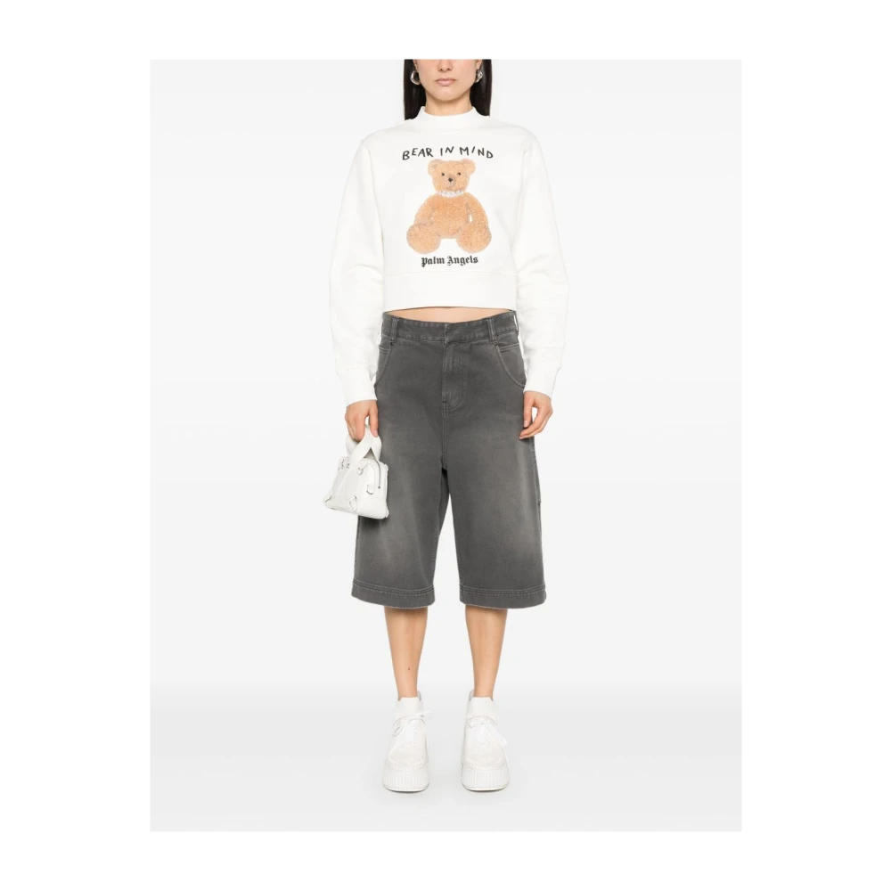 Palm Angels Witte Berenmotief Ronde Hals Sweater White Dames