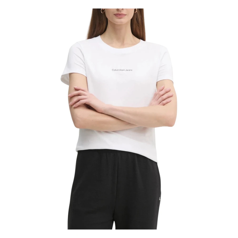 Calvin Klein Jeans Witte Katoenen T-shirt met Korte Mouwen White Dames