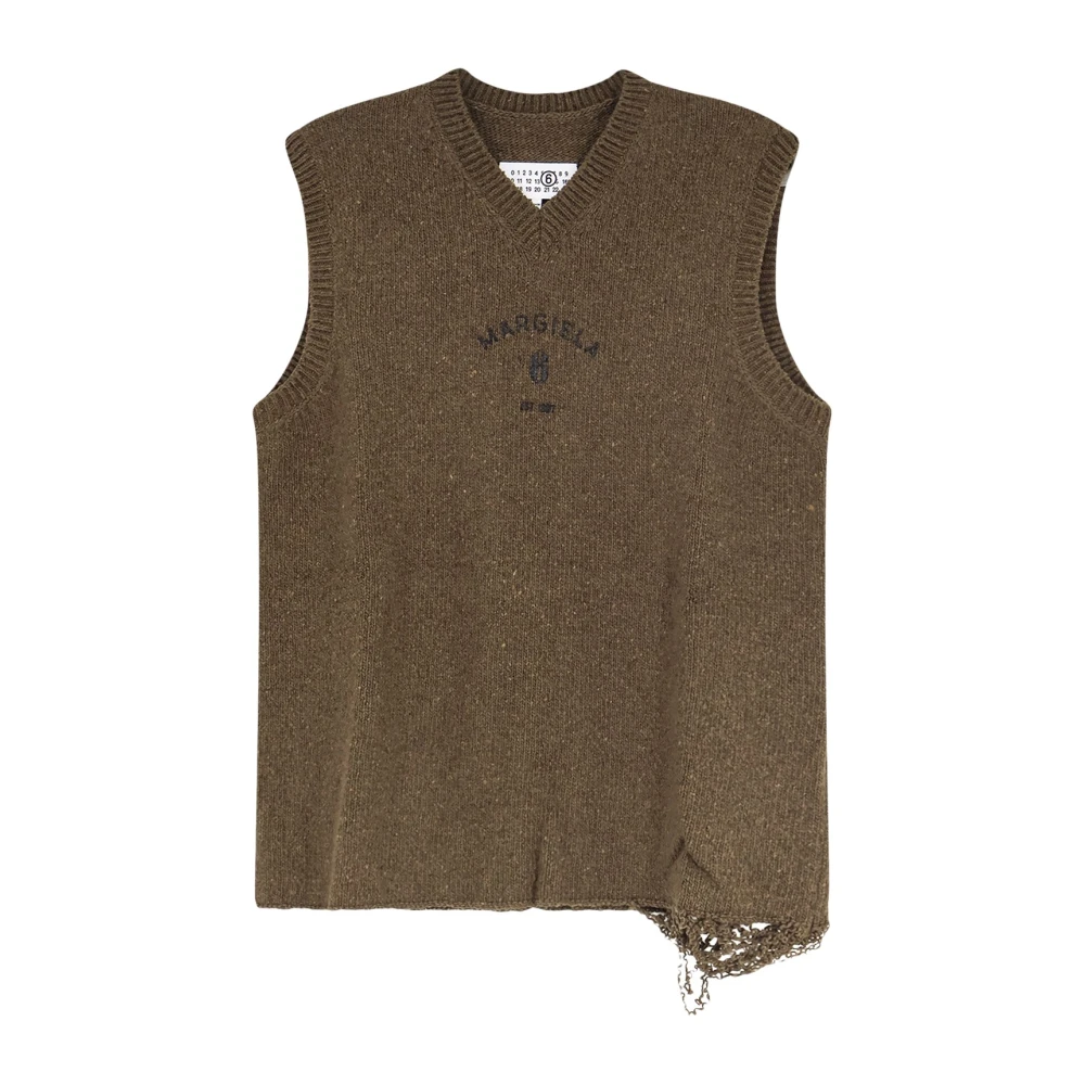 Mm6 Maison Margiela V-Neck Jumper Vest - Male - Sleeveless Jumpers - Brown - L - Knitwear