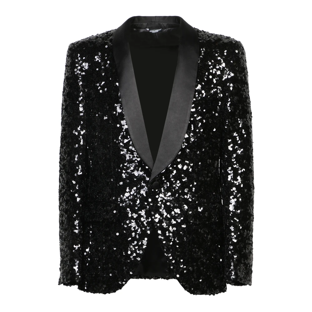 Dolce & Gabbana Zwart Pailletten Blazer Elegant Luxe Jas Black Heren