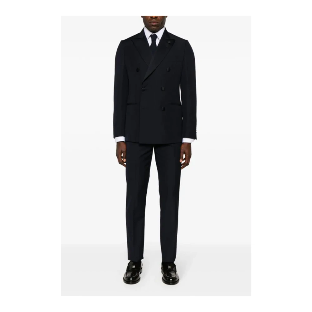 Lardini Blauwe Double-Breasted Jurk met Broek Blue Heren