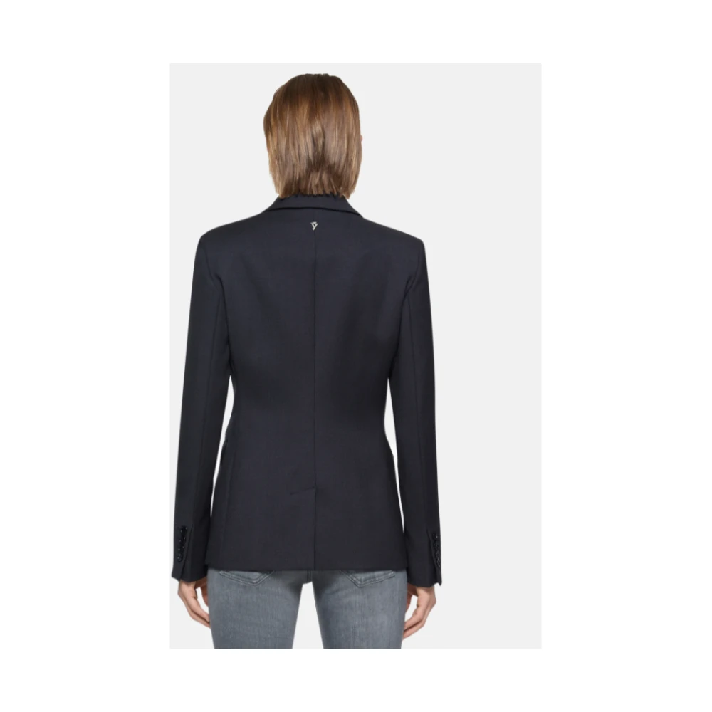 Dondup Navy Double-Breasted Blazer met Peak Revers Blue Dames