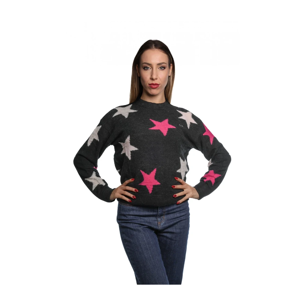 Sun68 Zwarte Gebreide Trui met Multicolor Sterren Black Dames