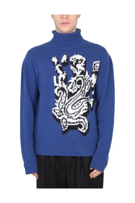Inlaid Jacquard Turtleneck Sweater