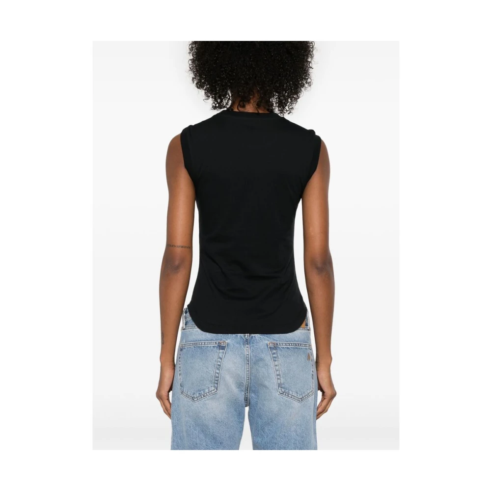 The Attico Zwarte Mouwloze Geborduurde Top met Ronde Hals Black Dames