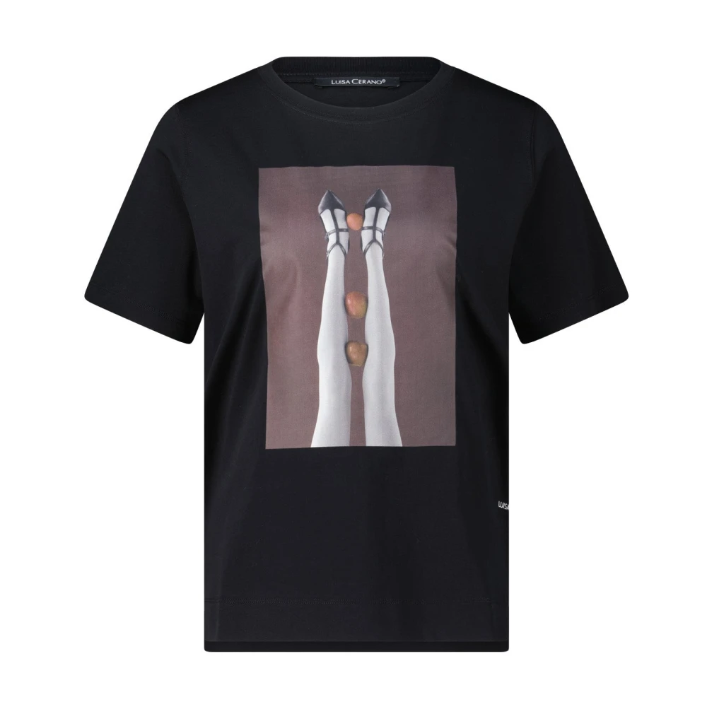 LUISA CERANO Abstract Print T-Shirt Black Dames