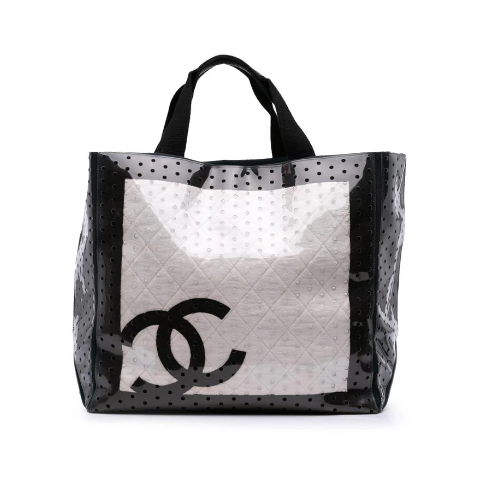 Chanel Vintage Vit Förägt Vinyl Toteväska Med Bekväma Handtag