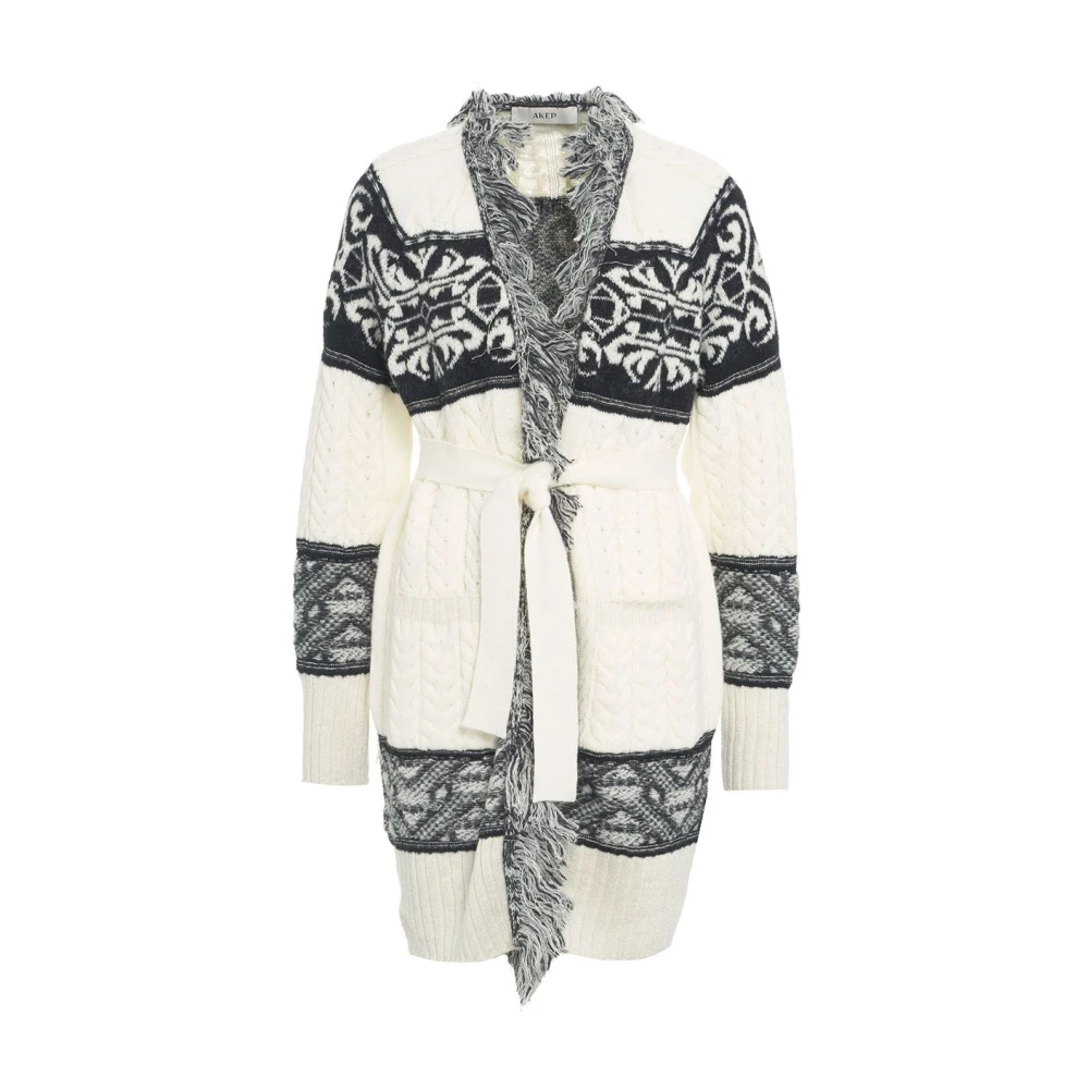 Akep Roomkleurige Franje Bicolor Vest Trui Beige Dames