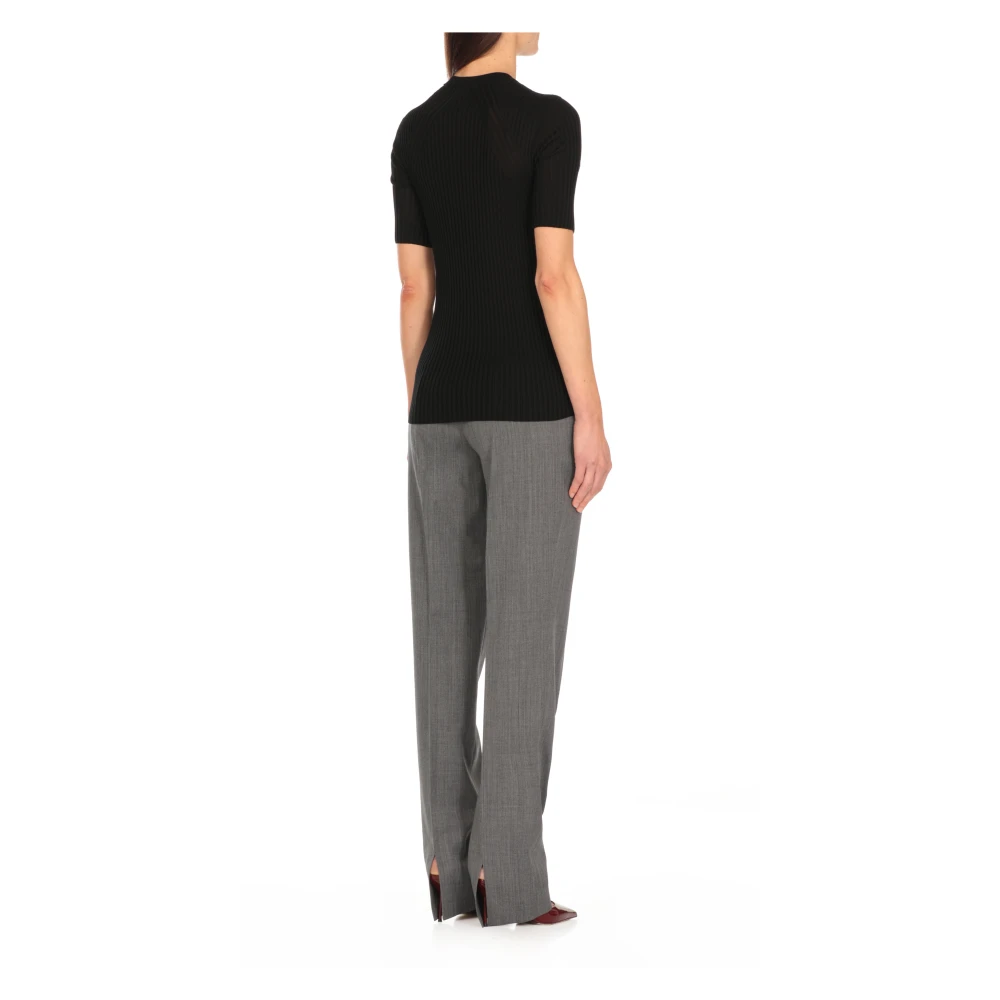 Jil Sander Zwart Zijden Geribbeld T-shirt Vrouw Black Dames