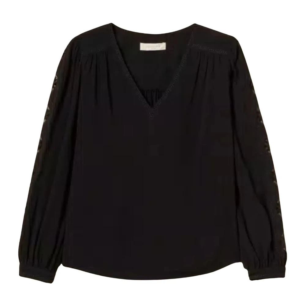 Twinset Women's Black Crepe Blouse With Embroidery - Blouses - L - Blouses & Shirts
