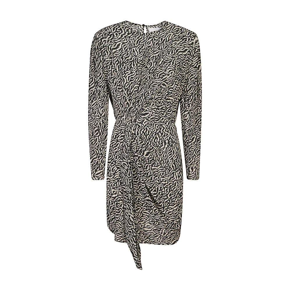 Isabel Marant Étoile Zwarte Wikkeljurk Grafische Print Lange Mouw Black Dames