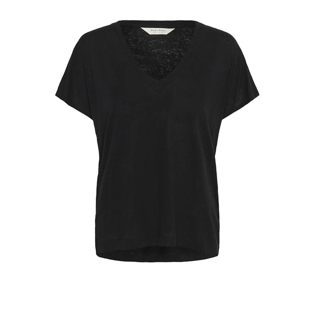 Part Two Svart V-ringad T-shirt Black, Dam