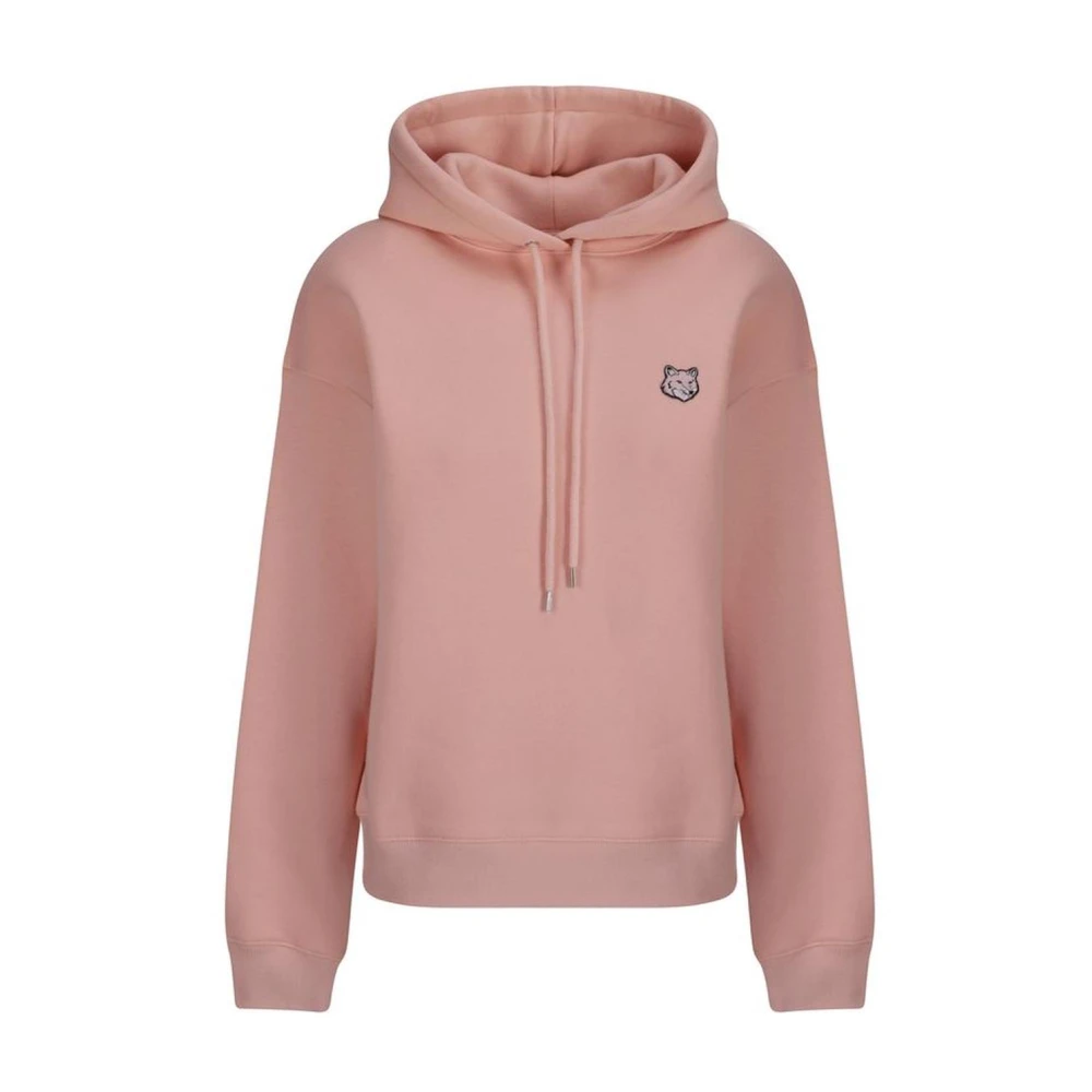 Maison Kitsuné Verstelbare Koord Katoenen Hoodie met Geribbelde Boorden Pink Dames