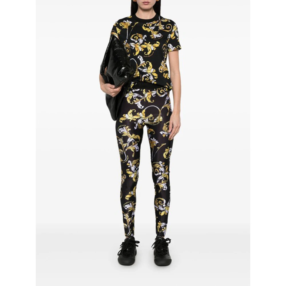 Versace Jeans Couture Barocco Print Leggings Zwart Goud Logo Multicolor Dames