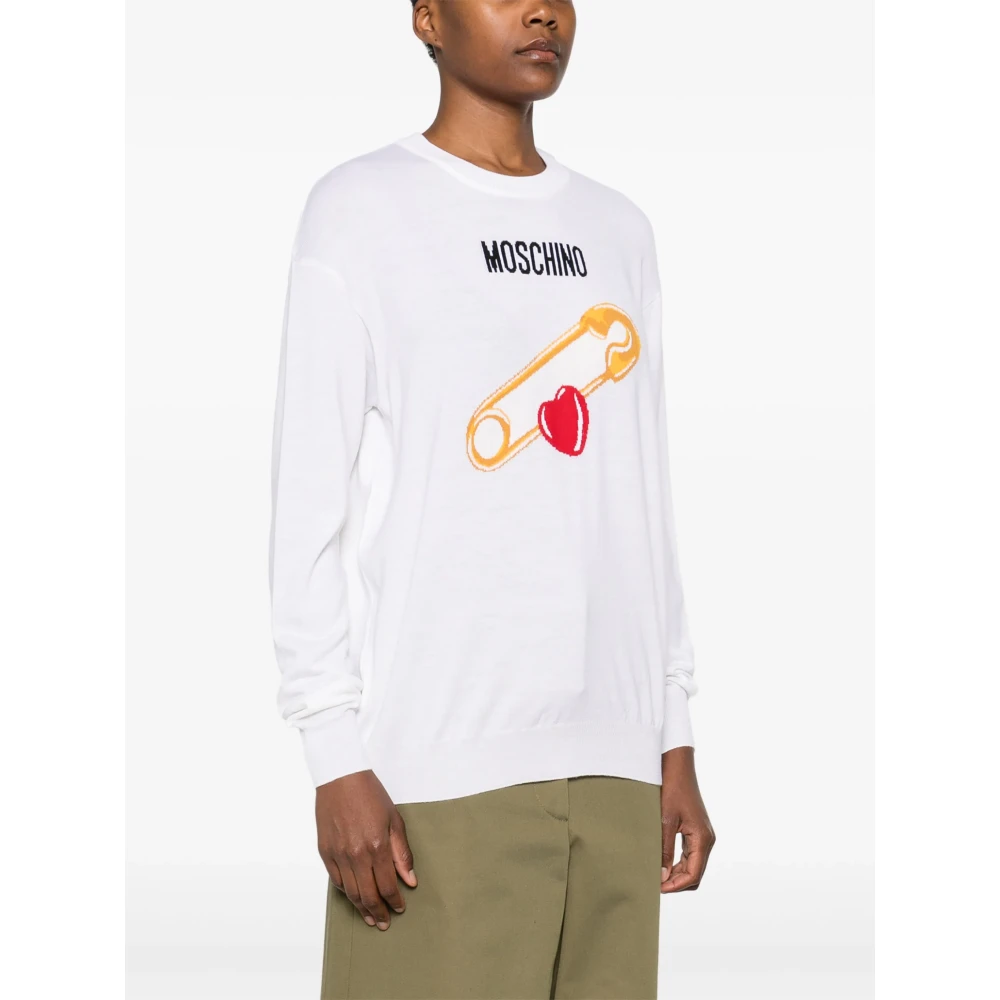 Moschino Merino Wollen Trui Wit Fantasie White Dames