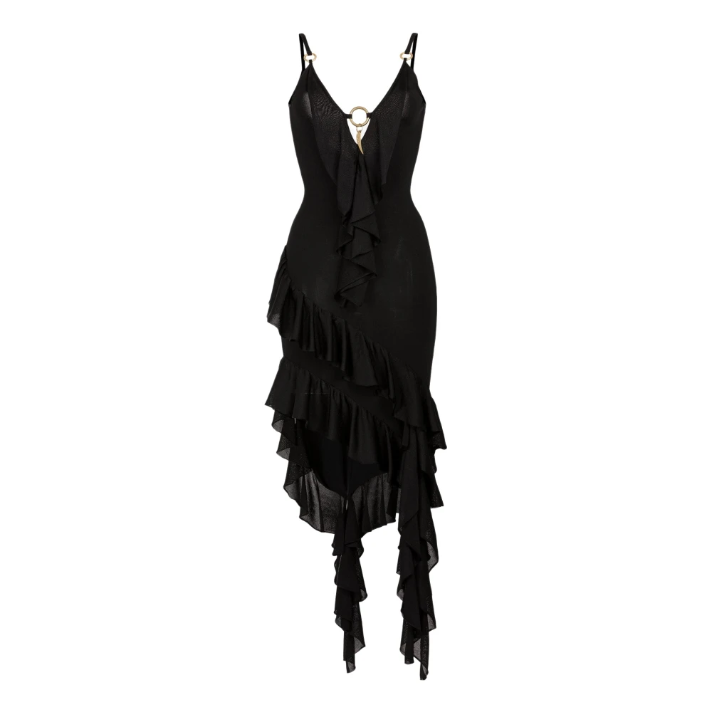 Roberto Cavalli Jurk met asymmetrische plooien en diep decolleté Black Dames