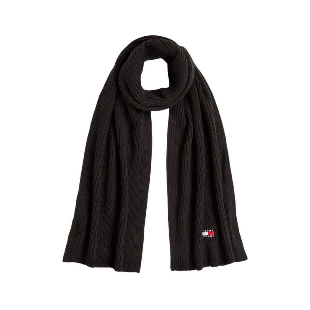 Tommy Hilfiger Men's Black Heritage Logo Rib-Knit Scarf