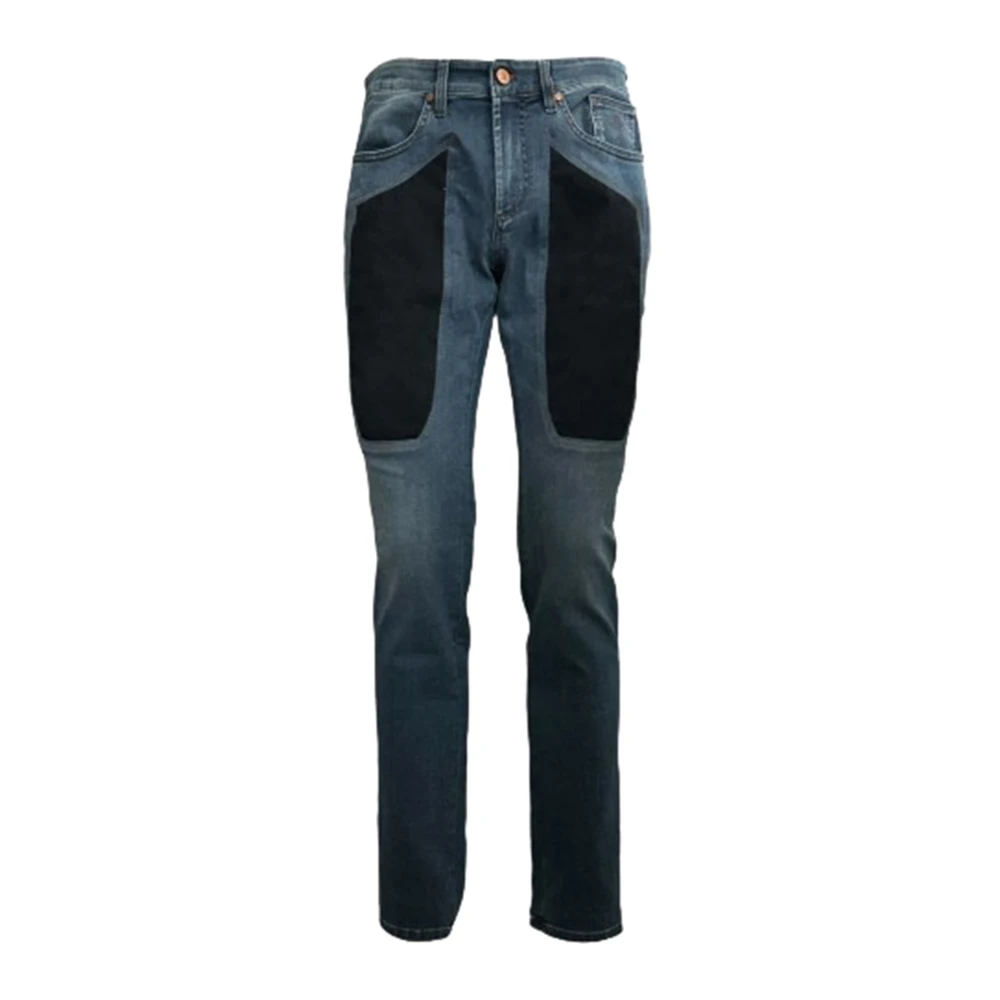 Jeckerson Slim Fit Katoenen Jeans met Alcantara Patch Blue Heren