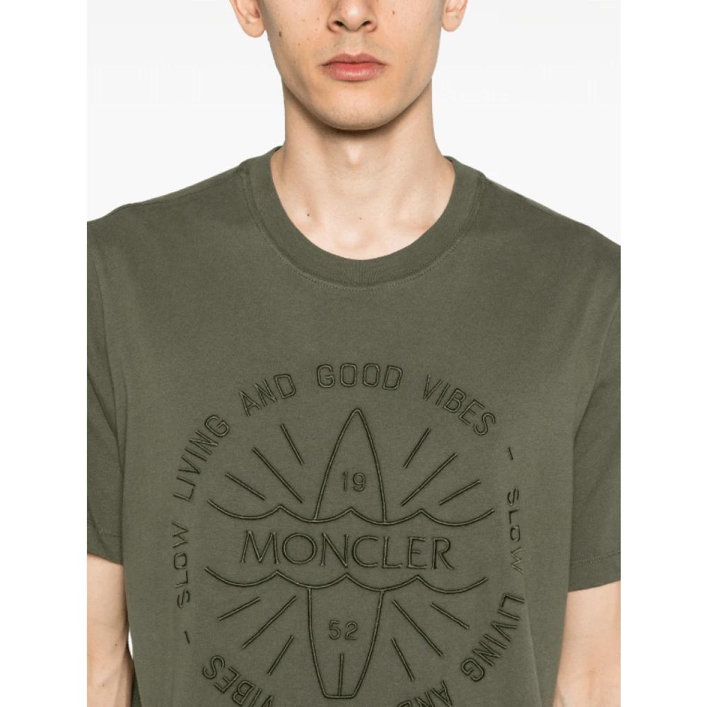 Moncler Geborduurd Logo Olijfgroen T-shirt Green Heren