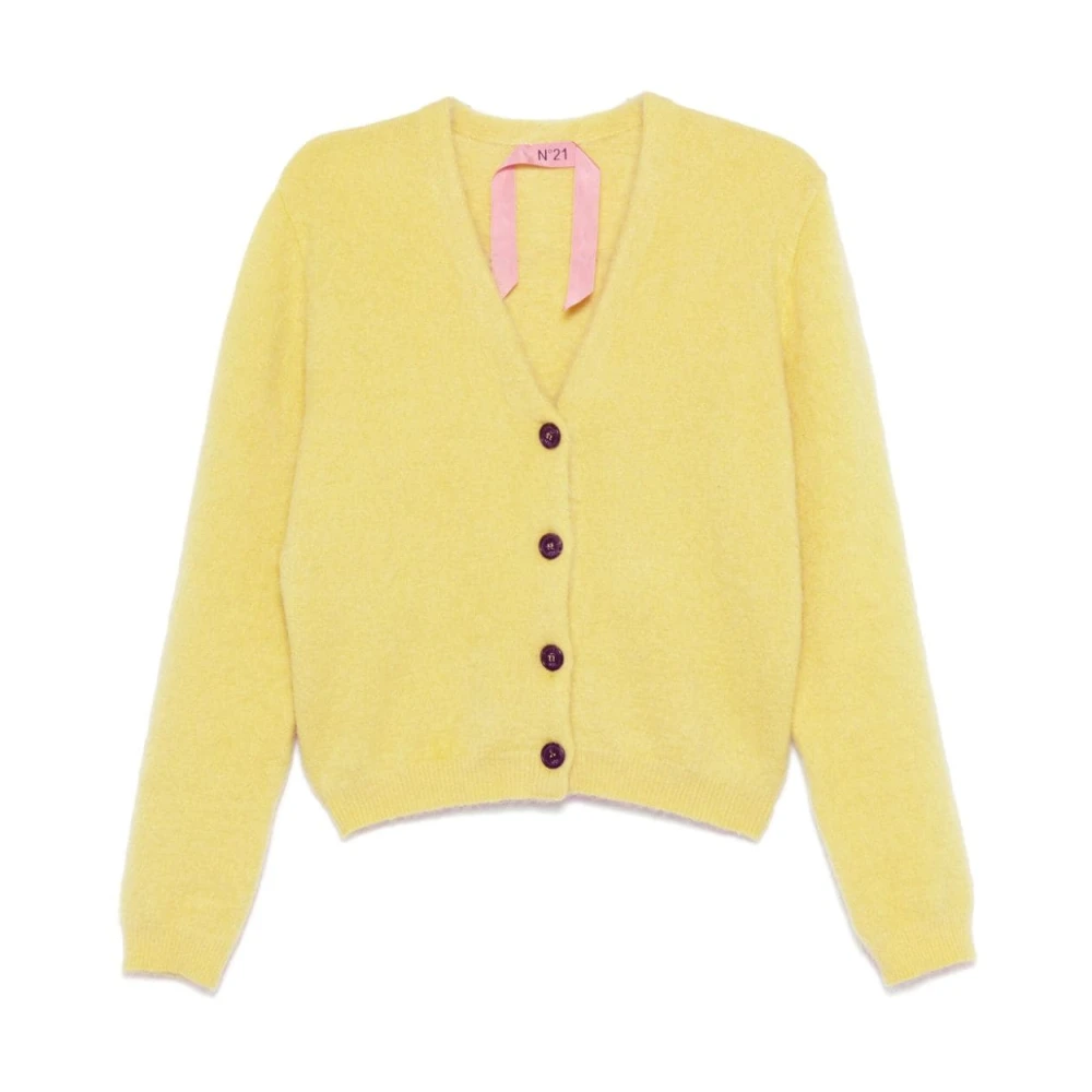 N21 Gele Mohair Blend V-Hals Trui Yellow Dames