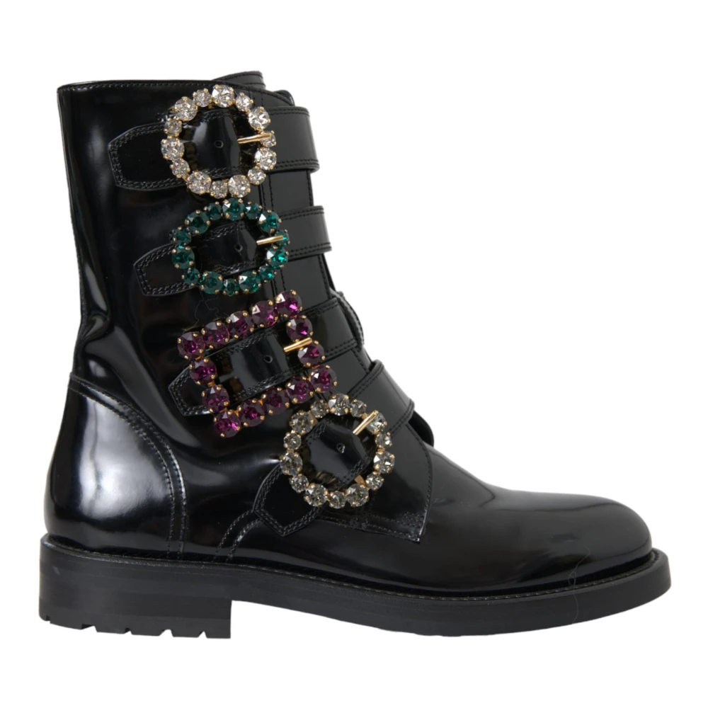 Dolce & Gabbana Women's Black Crystal Buckle Boots