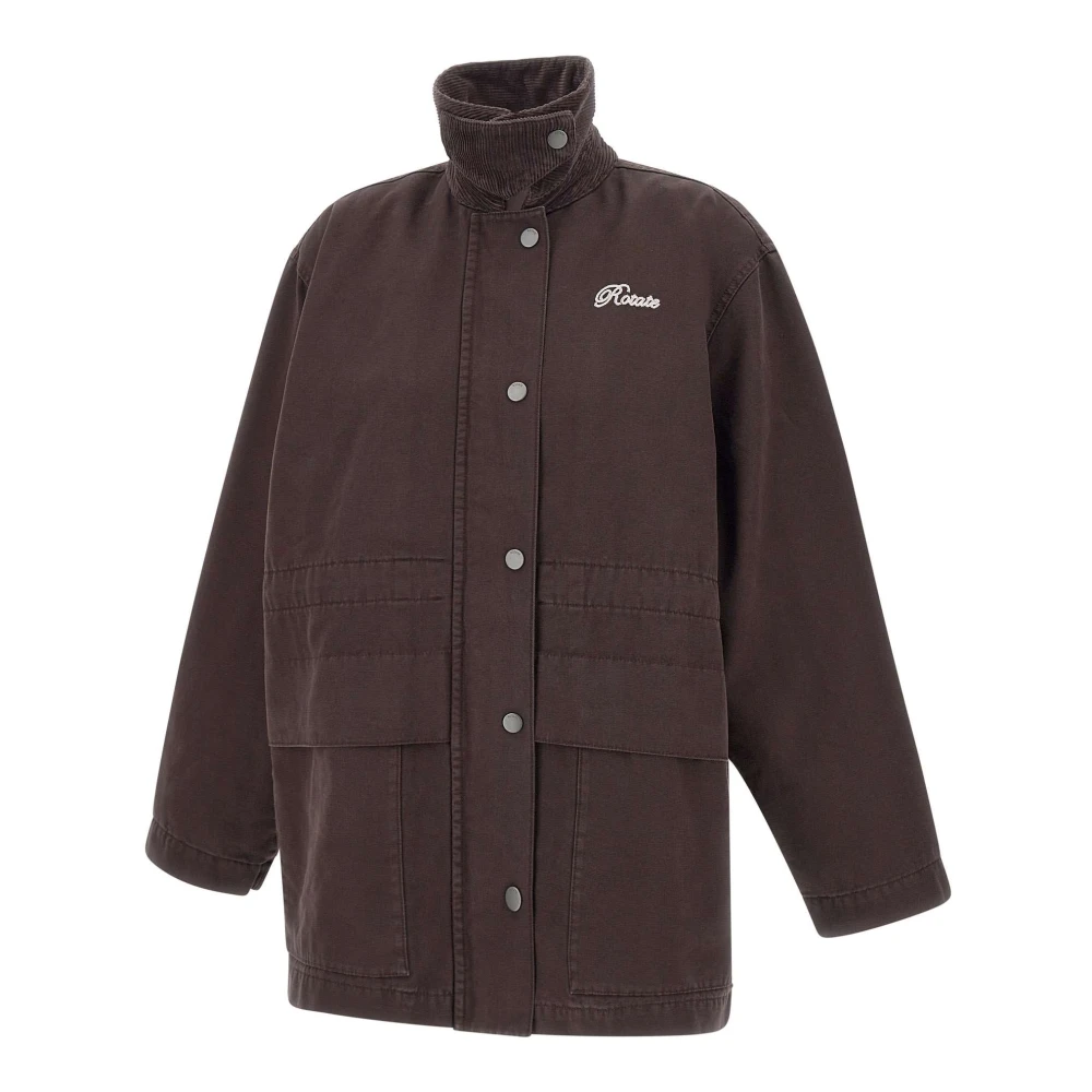 Rotate Birger Christensen Bruine Katoenen Parka met Corduroy Kraag Brown Dames