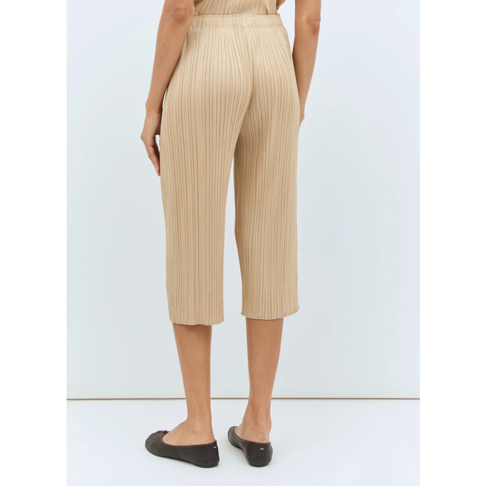Issey Miyake Wijde Plooiende Broek Beige Dames