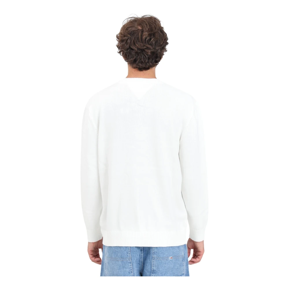 Tommy Jeans Witte Crewneck Sweater Casual Herfst Winter White Heren