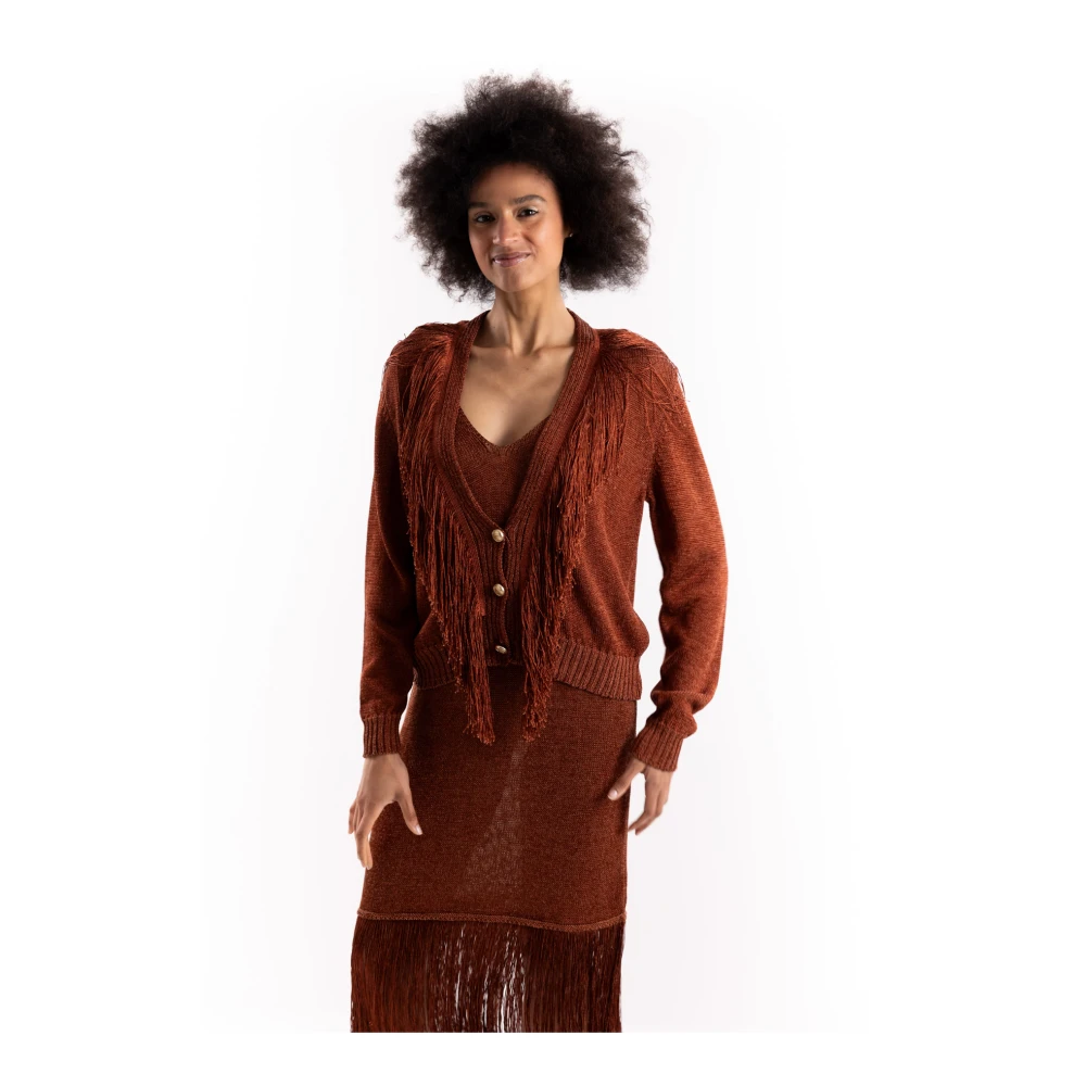 Akep Vrouw Bruin Truien & Vesten Dames, M, Katoen, Frange Cardigan