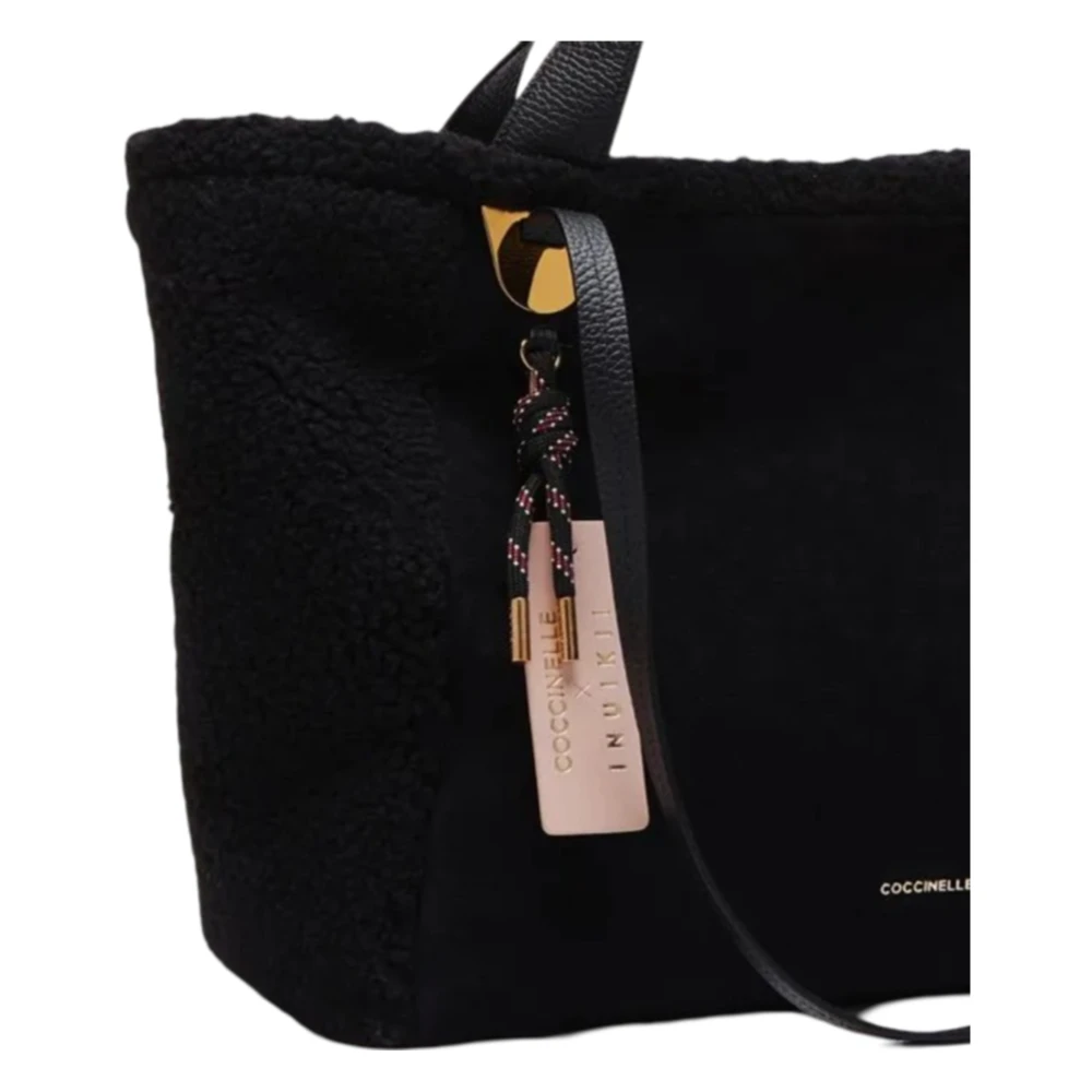 Coccinelle Leren handtas met Shearling-inzetstukken Black Dames
