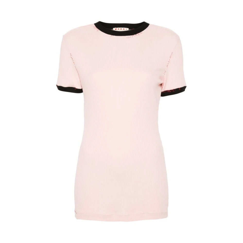 Marni Geribbelde Jersey Crew Neck T-shirt Pink Dames